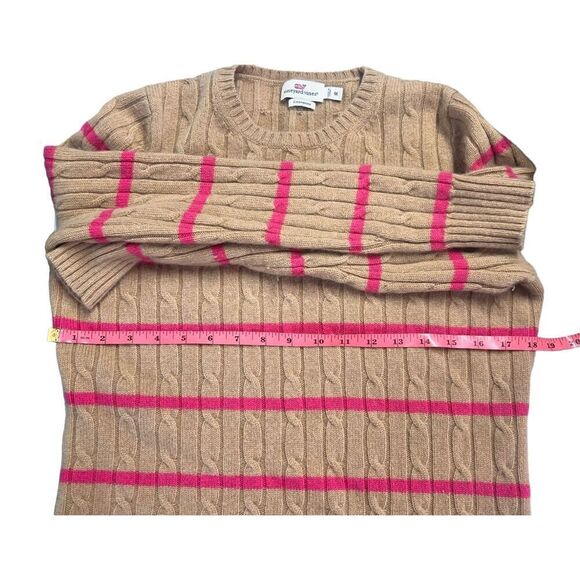 Vineyard Vines Cashmere Coral Lane Cable Sweater Caramel Pink Striped Size M - Picture 5 of 6